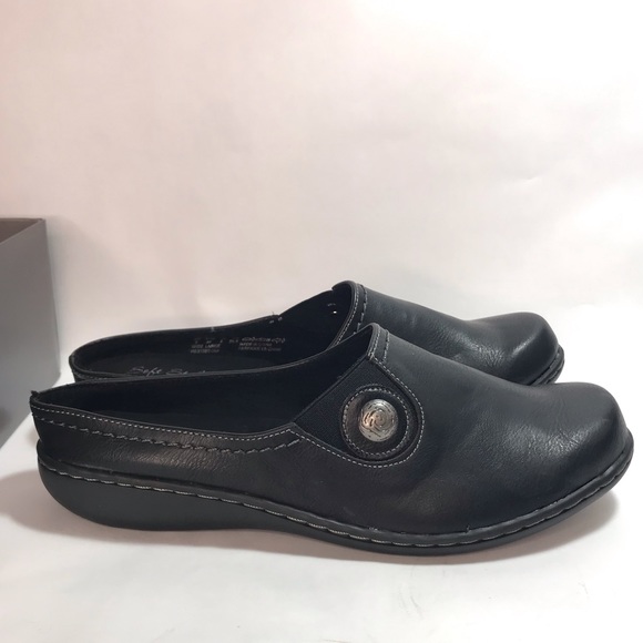 Soft Style Jamila Black Leather Slip on Flat Mules Size 8 Wide - Picture 2 of 11